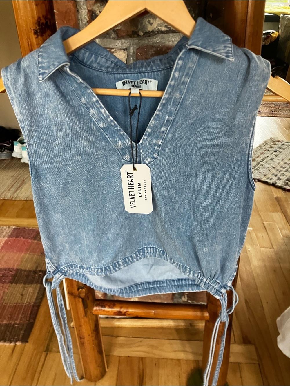 Velvet Heart Washed Denim V-Neck Tie-Hem Tank